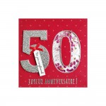 Carte De Voeux Glamour - Anniversaire - 50 Ans Rouge Argent