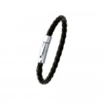 KBC - Bracelet Homme Acier inoxydable Cordon Cuir Tress Noir Longueur : 21cm