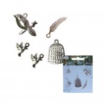 Loisirs creatifs - Bijoux - 5 charms breloques - Oiseaux Cage Plume