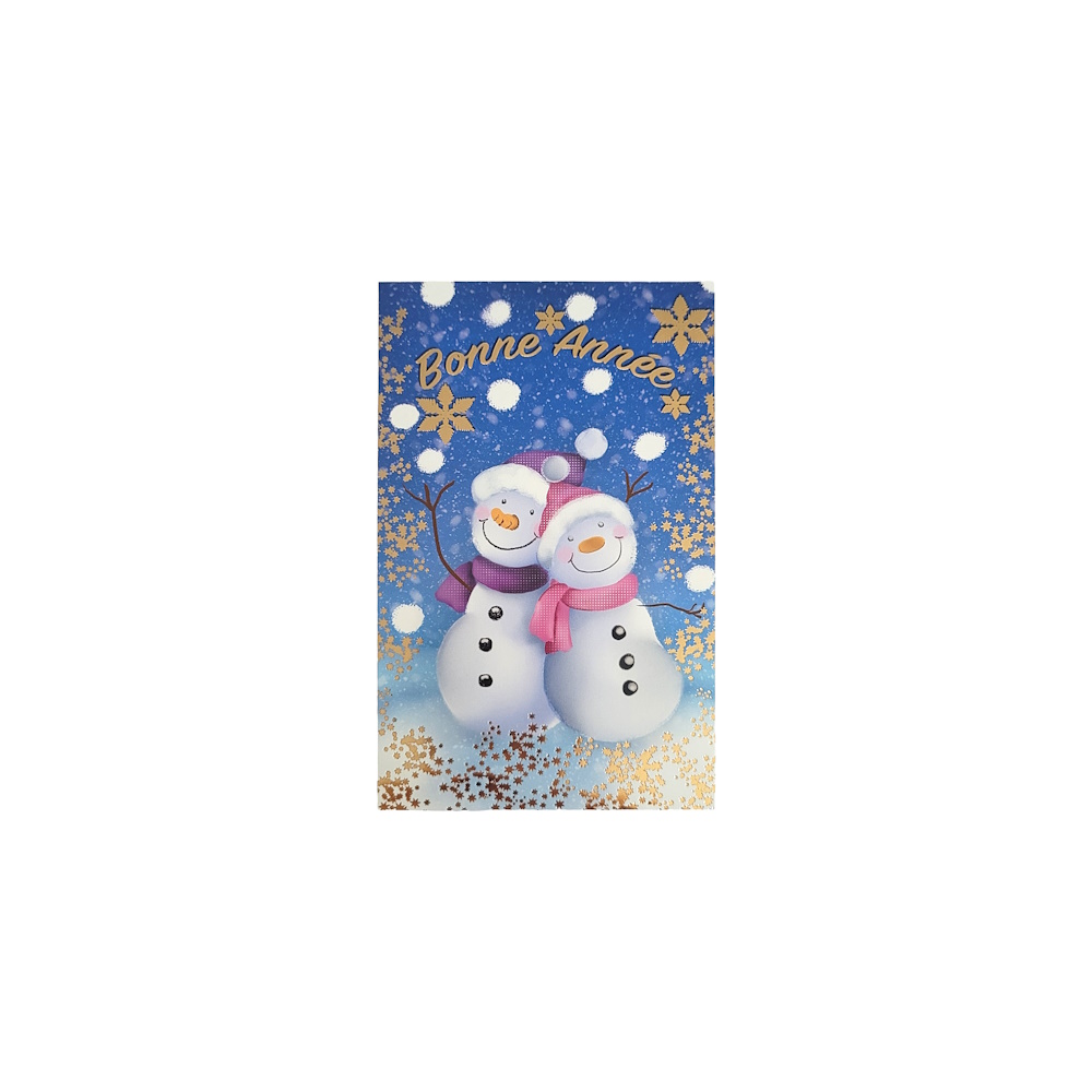 Carte de Voeux - 13.5 x 8.5 cm - Bonne Année Bonhommes De Neige