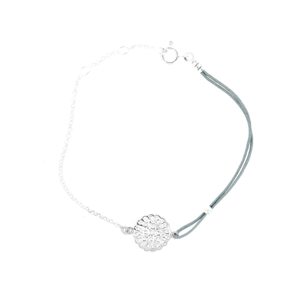 Bracelet chaîne Argent925 Cordon Vert de Gris Médaille Mauresque bijou artisanal