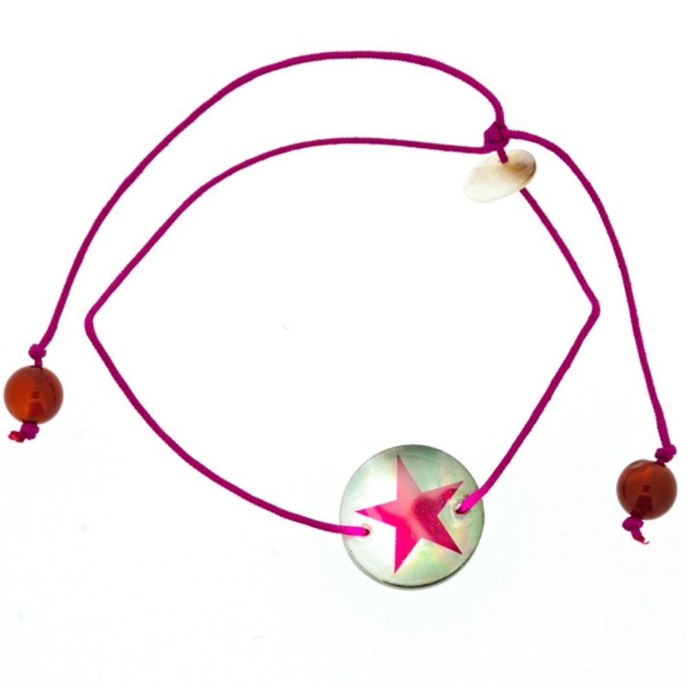 Titli - Bracelet Nacre Collection Etoile - Cordon Rose Fuchsia - bijou artisanal