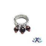 Bague Acier Ajustable Perles Pierres Gemmes : Sardonyx Rouge