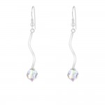 Boucles d'Oreilles Crochets Argent 925 Perles 8mm Swarovski Element Crystal AB