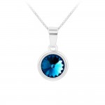 Collier Argent 925 Rhodi Rivoli 9mm Swarovski Element - Bermuda Blue