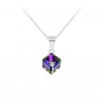 Collier Argent 925 Rhodi Cube 6mm Swarovski Element - Heliotrope