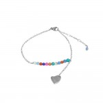 Bracelet Acier Inoxydable Maille Fort 1mm Coeur 10mm Perles facettes
