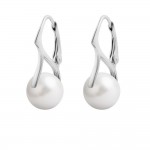 Boucles d'Oreilles Dormeuses Argent 925 Perles 10mm Cristal Autrichien - White