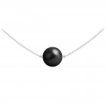 Collier Ras de Cou Argent 925 Perle Ronde 10mm Swarovski Element - Mystic Black