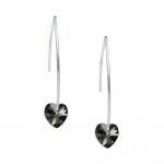 Boucles d'Oreilles Argent 925 Rhodi Coeur Swarovski Element - Silver Night