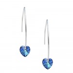 Boucles d'Oreilles Argent 925 Rhodi Coeur Swarovski Element - Bermuda Blue