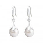 Boucles d'Oreilles Crochets Argent 925 Perles 10mm Cristal Autrichien - White