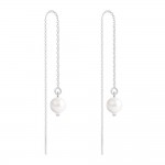 Boucles d'Oreilles Chane Argent 925 Perles 6mm Cristal Autrichien - Ivory