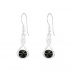 Boucles d'Oreilles Crochets Argent 925 Rivoli 6mm Swarovski Element Jet (Noir)