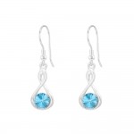 Boucles d'Oreilles Crochets Argent 925 Rivoli 6mm Swarovski Element Aquamarine