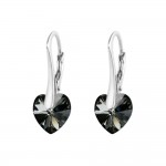 Boucles d'Oreilles Argent 925 Rhodi Coeur 10mm Swarovski Element - Silver Night