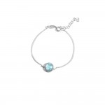 Bracelet Argent 925 Cabochon Rond Cristal Facett 10mm Turquoise