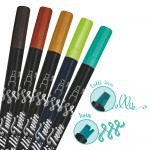 5 Stylos-Pinceaux 1 Pointe de Calligraphie et Pointe Fendue - Couleurs Fresh