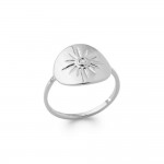 KBC - Bague Argent 925 Rhodi Disque Soleil de Vergina Zirconium Rond 2mm