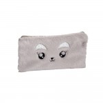 Trousse Fourre Tout Plat 22 x 12 cm - Peluche Chat Gris