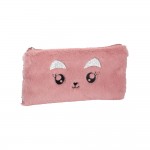 Trousse Fourre Tout Plat 22 x 12 cm - Peluche Chat Rose