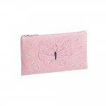 Trousse Fourre Tout Plat 21 x 13 cm - Velours Papillon Rose