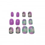 24 Faux Ongles Enfants Auto Adhsifs - Licorne - Tons Violet Turquoise