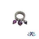 Bague Acier Ajustable Perles Pierres Gemmes : Agate Teinte Facette Violette