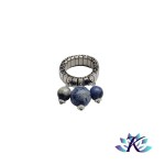 Bague Acier Ajustable Perles Pierres Gemmes : Sodalite