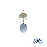 Pendentif Acier Inox Arbre de Vie Pierre Gemme : Calcdoine Bleue Dentelle