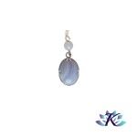 Pendentif Argent 925 Perles Pierres Gemmes : Calcdoine Bleue Dentelle