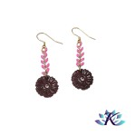 Pice Unique - Boucles d'Oreilles Fleurs Marrons en Verre 16mm Zirconium Rose