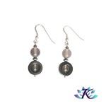 Boucles d'oreilles Argent 925 Perles Pierres Gemmes : Calcdoine Grise