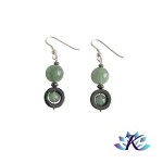 Boucles d'oreilles Argent 925 Perles Pierres Gemmes : Hmatite Aventurine Verte