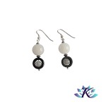 Boucles d'oreilles Argent 925 Perles Pierres Gemmes : Hmatite -  Jade Blanche