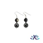 Boucles d'oreilles Argent 925 Perles Pierres Gemmes : Hmatite - Obsidienne Dor