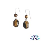 Boucles d'oreilles Argent 925 Perles Pierres Gemmes : Oeil de Tigre