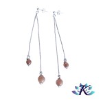 Boucles d'oreilles Clous Argent 925 Perles Pierres Gemmes : Pierre de Lune Rose