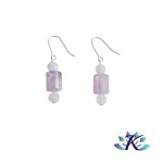 Boucles D'oreilles Crochets Argent 925 Pierre Gemmes : Calcdoine - Amthyste