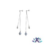 Boucles d'oreilles Clous Argent 925 Perles Pierres Gemmes : Calcdoine Bleue