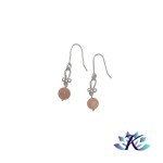 Boucles d'oreilles Crochets Argent 925 Perles Pierres : Pierre De Lune Rose