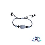 Bracelet Macram Ajustable Tons Bleus - Pierres Calcdoine Bleu Oeil de Faucon