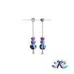 Boucles D'Oreilles Clous Curs Perles Verre Fil Murano - Bleu - Rose