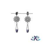 Boucles D'Oreilles Clous Perles Verre Fil Murano - Bleu - Ivoire