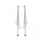 Boucles d'oreilles Clous Argent 925 Longues Pampilles Coeurs Etoiles Croix