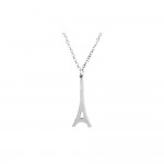 Collier Acier Inoxydable Maille Fort 1mm Tour Eiffel 22x8mm