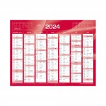 Calendrier Mural  2024 - 14 Mois - 27 x 21 cm - Couleur Rouge