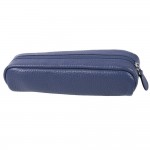 Trousse Fourre Tout Rectangle 20 x 4.5 x 6 cm Cuir Grain - Bleu Marine