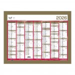 Calendrier Mural 2026 - 14 Mois - 27 x 21 cm - Or et Rouge