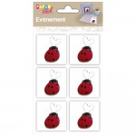 Clairefontaine - 6 embellissements adhsifs en relief 4x4cm - Coccinelle